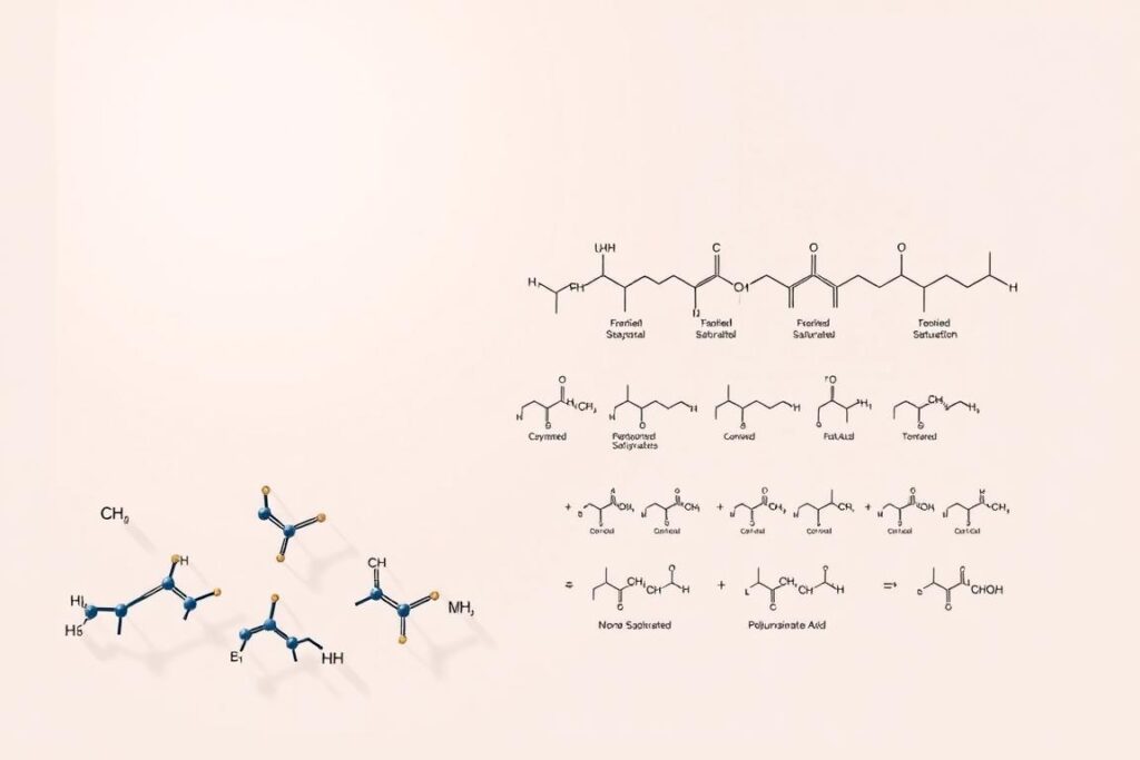A Detailed, Scientifically Accurate Cross-Section Illustration Of Various Fatty Acid Molecules Against A Clean, Minimalist Background. The Foreground Features Several Long-Chain Triglyceride Structures In Varying Degrees Of Saturation, Depicted With Precise Molecular Renderings And Accurate Color Coding. The Middle Ground Shows Detailed Skeletal Formulas For Common Saturated, Monounsaturated, And Polyunsaturated Fatty Acids. The Background Is A Soft, Neutral Gradient That Allows The Chemical Structures To Stand Out Clearly. Subtle Lighting From The Top-Left Casts Gentle Shadows, Enhancing The Three-Dimensional Quality Of The Elements. The Overall Mood Is One Of Clinical Clarity And Educational Purpose, Suitable For An Informative Article On The Different Types Of Fatty Acids. A Detailed, Scientifically Accurate Cross-Section Illustration Of Various Fatty Acid Molecules Against A Clean, Minimalist Background. The Foreground Features Several Long-Chain Triglyceride Structures In Varying Degrees Of Saturation, Depicted With Precise Molecular Renderings And Accurate Color Coding. The Middle Ground Shows Detailed Skeletal Formulas For Common Saturated, Monounsaturated, And Polyunsaturated Fatty Acids. The Background Is A Soft, Neutral Gradient That Allows The Chemical Structures To Stand Out Clearly. Subtle Lighting From The Top-Left Casts Gentle Shadows, Enhancing The Three-Dimensional Quality Of The Elements. The Overall Mood Is One Of Clinical Clarity And Educational Purpose, Suitable For An Informative Article On The Different Types Of Fatty Acids.